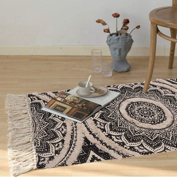 MANDALA DESIGN HAND WOVEN ACCENT RUNNER RUG WITH FRINGE TASSELS - Picture 5 of 7